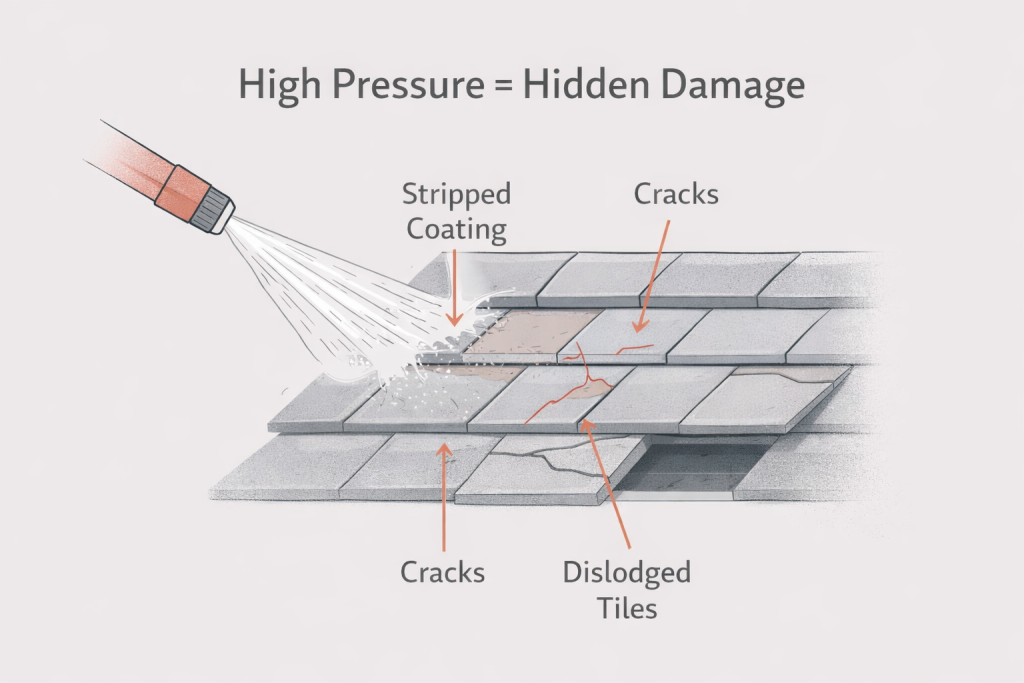 does cleaning roof damage shingles or tiles​